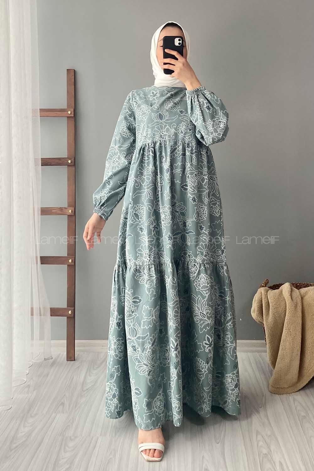 Modalamelif Kilim Desen Elbise Çağla Yeşili