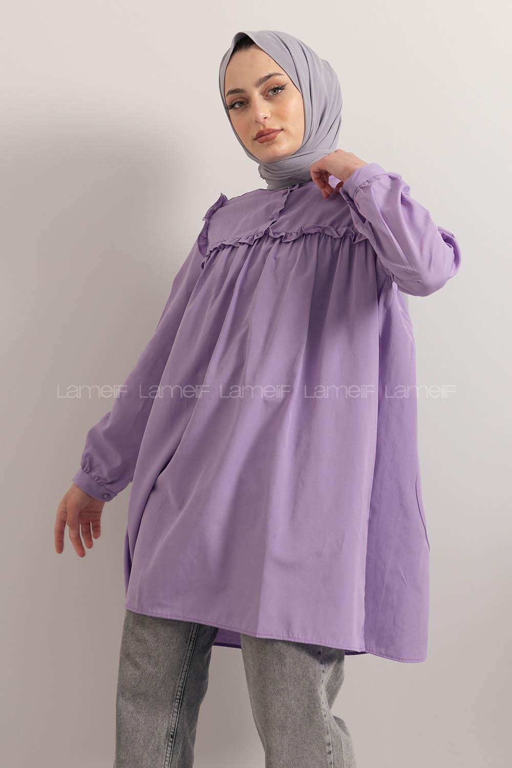 Modalamelif Hakim Yaka Fırfırlı Tunik Lila