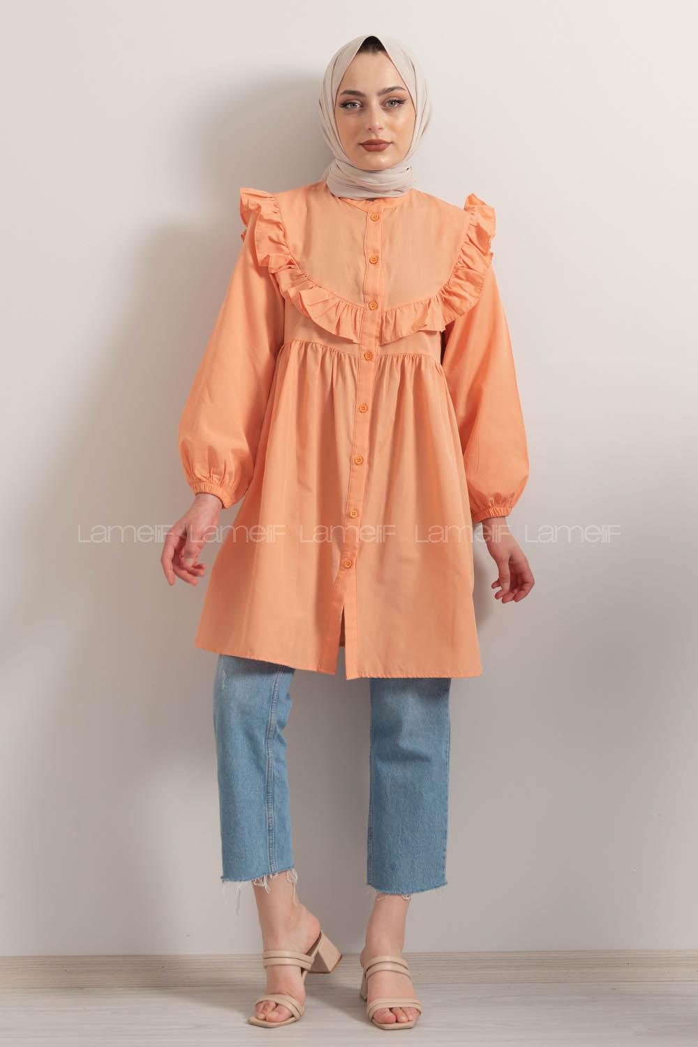 Modalamelif Hakim Yaka Fırfırlı Tunik Somon