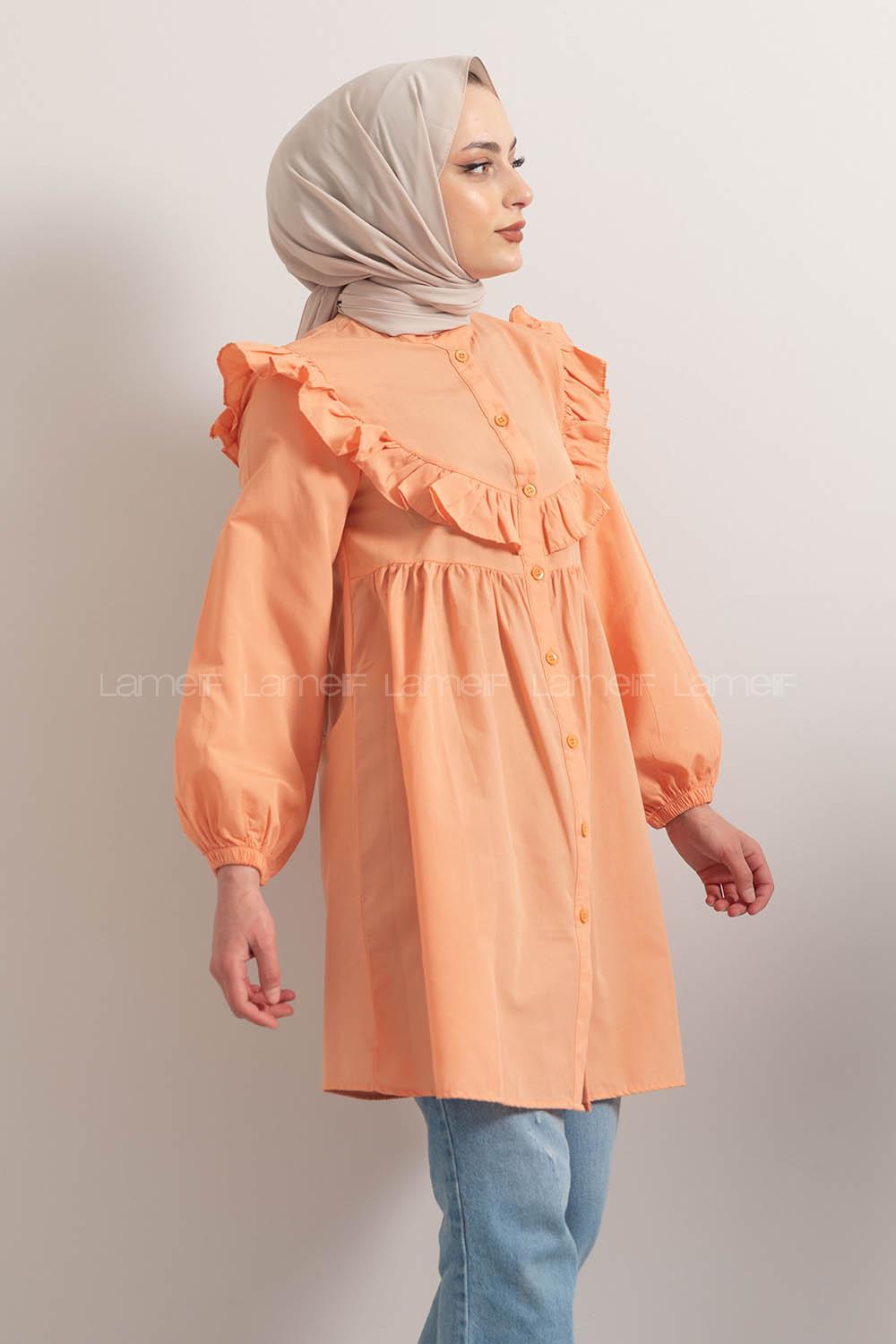 Modalamelif Hakim Yaka Fırfırlı Tunik Somon