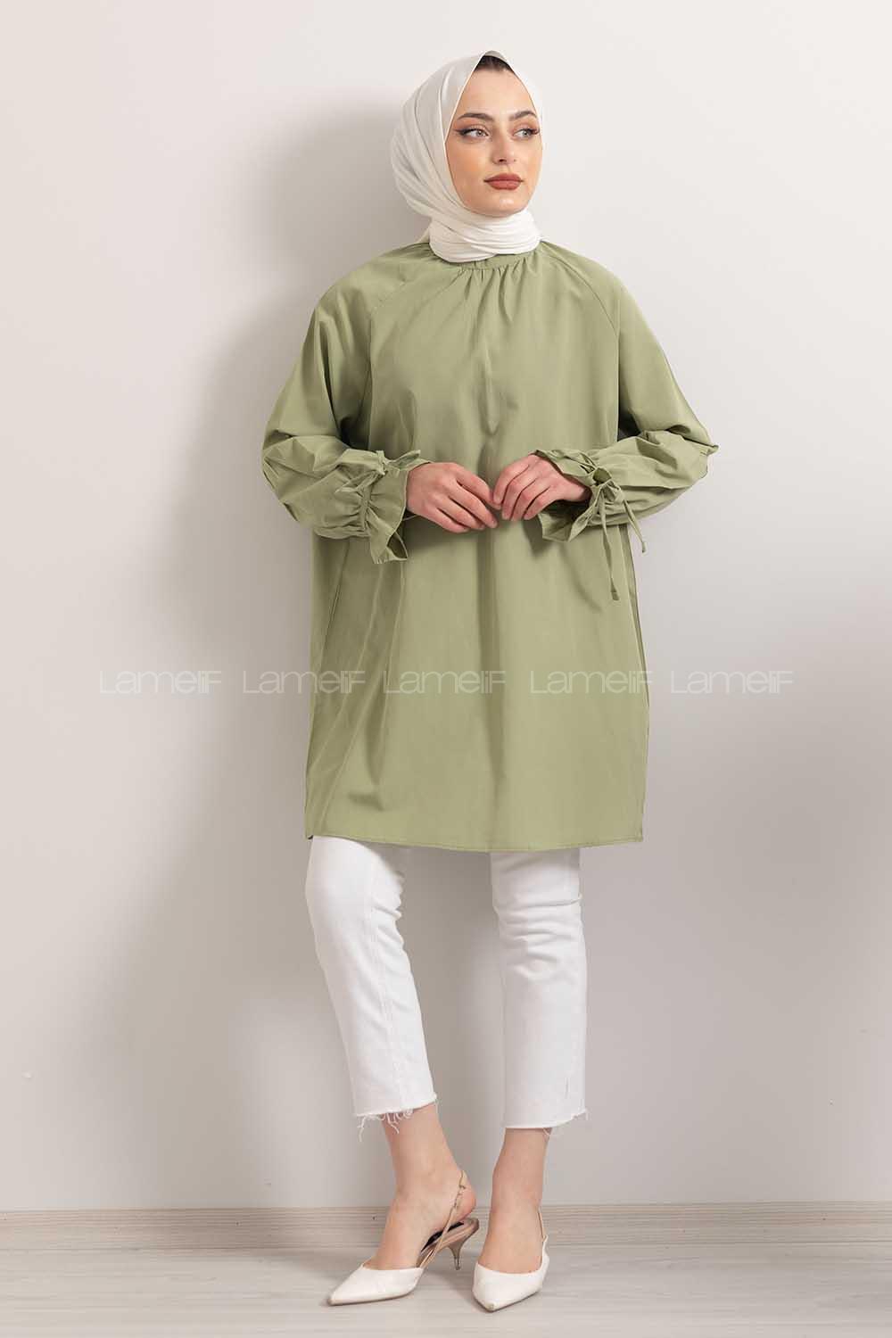 Modalamelif Hakim Yaka Kol Bağlamalı Tunik Çağla