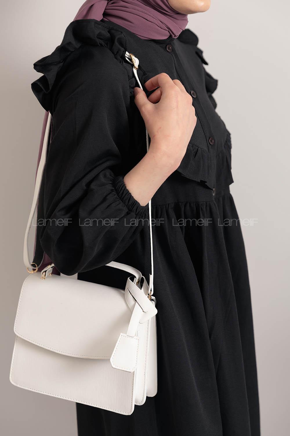 Modalamelif Kapak Kilitli Düz Deri Çanta Beyaz