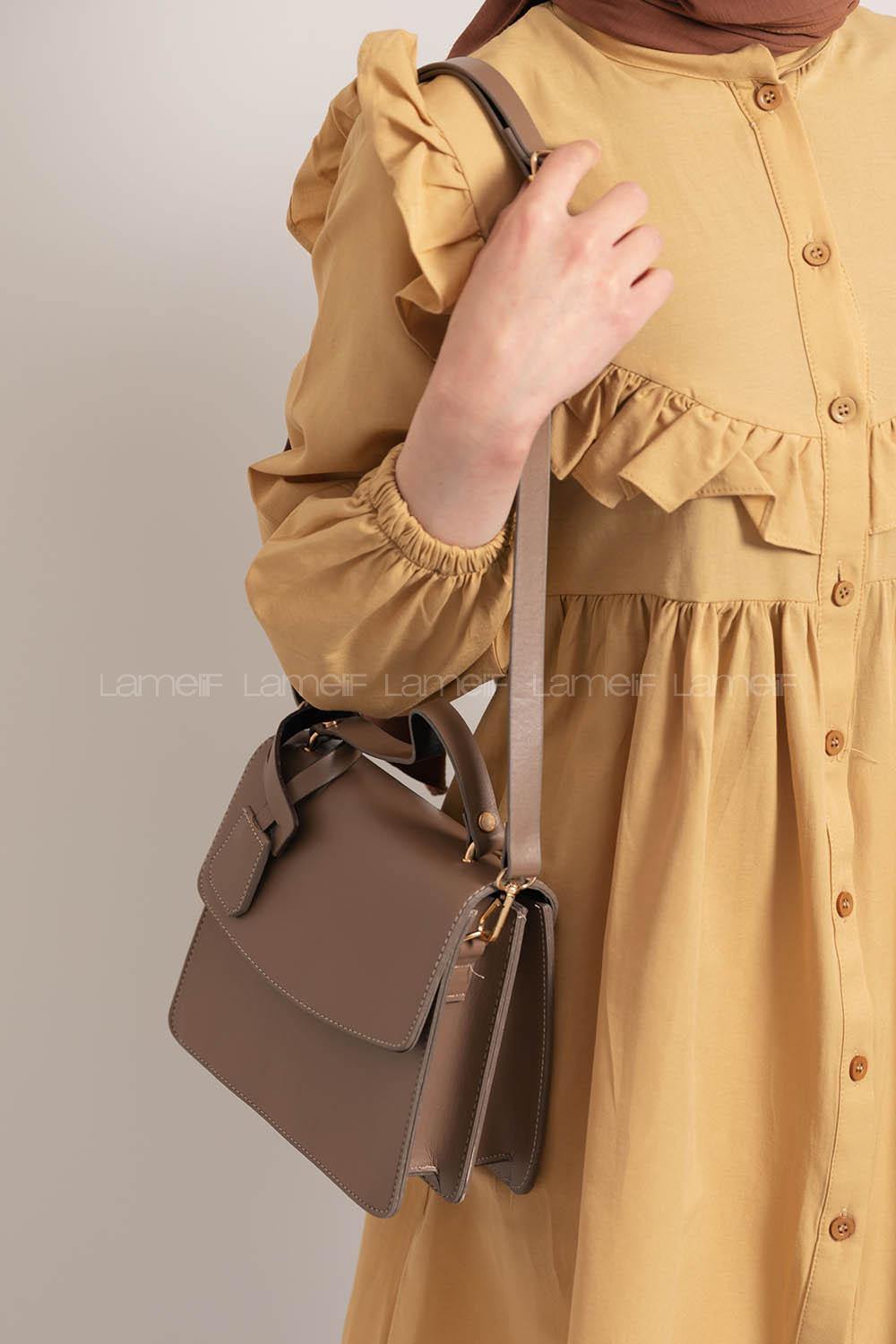 Modalamelif Kapak Kilitli Düz Deri Çanta Soft Kahve