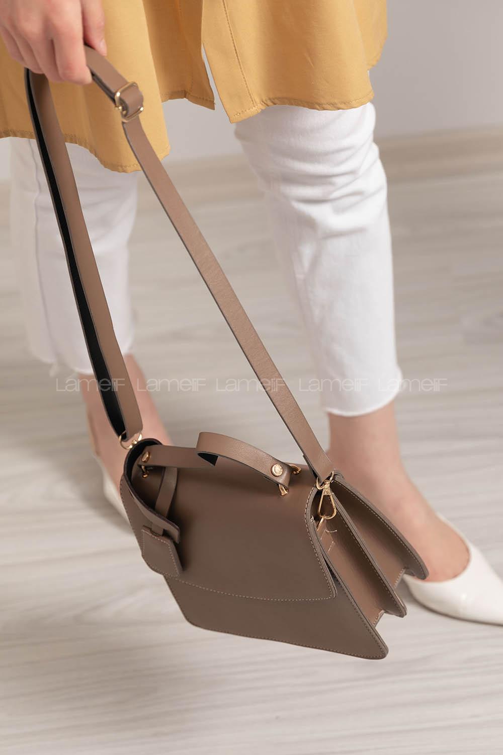 Modalamelif Kapak Kilitli Düz Deri Çanta Soft Kahve