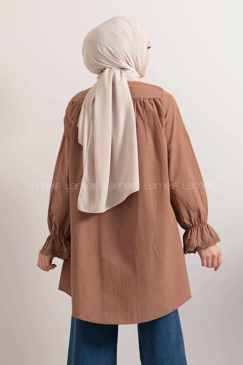 Modalamelif Kol Lastikli Pileli Tunik Acı Kahve