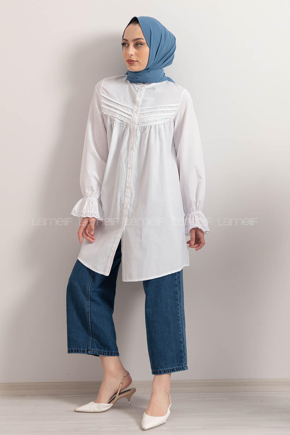 Modalamelif Kol Lastikli Pileli Tunik Ekru