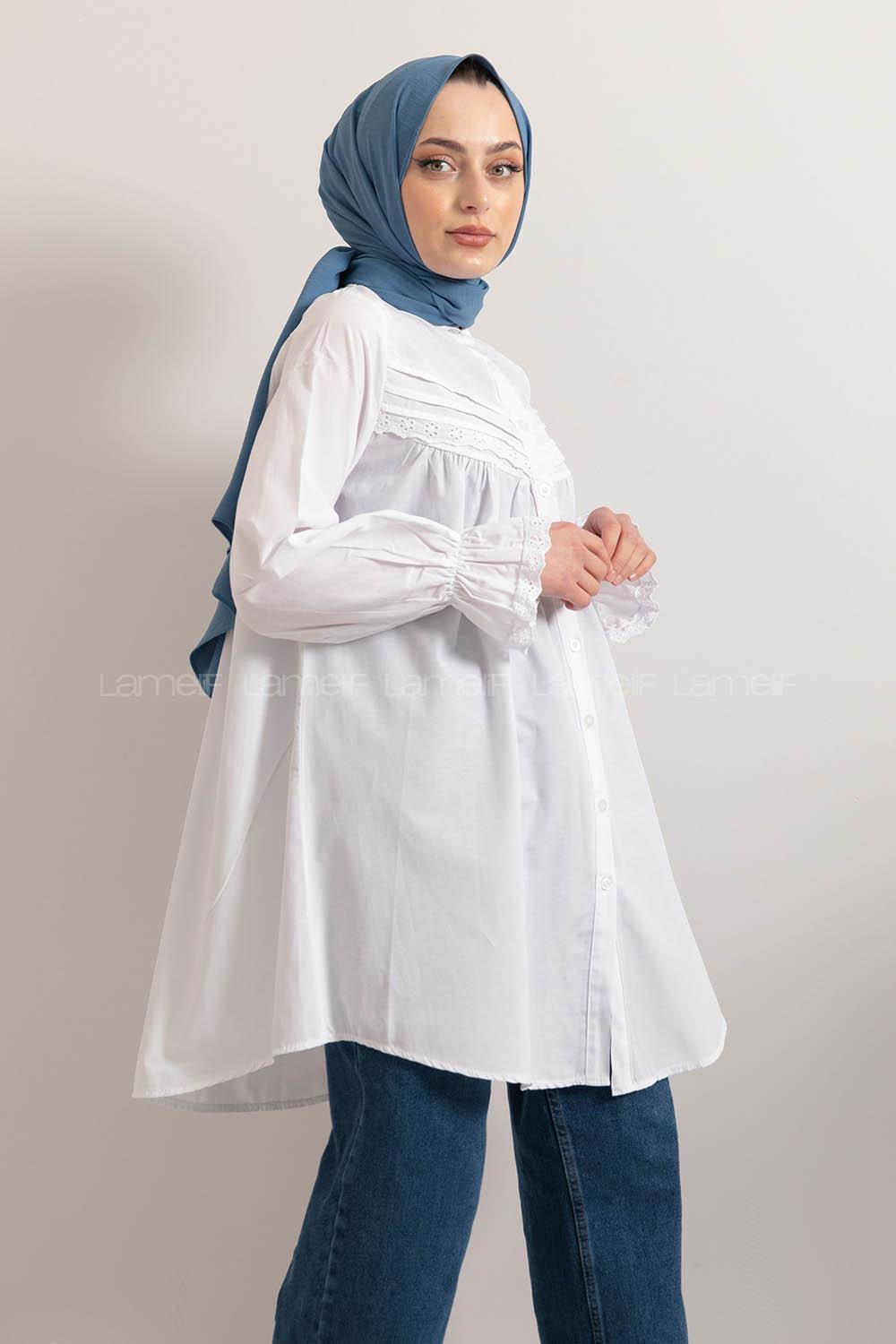 Modalamelif Kol Lastikli Pileli Tunik Ekru