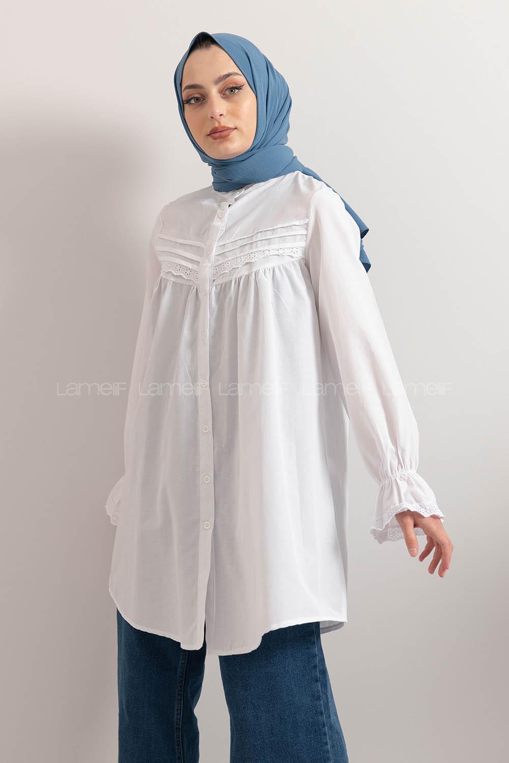 Modalamelif Kol Lastikli Pileli Tunik Ekru