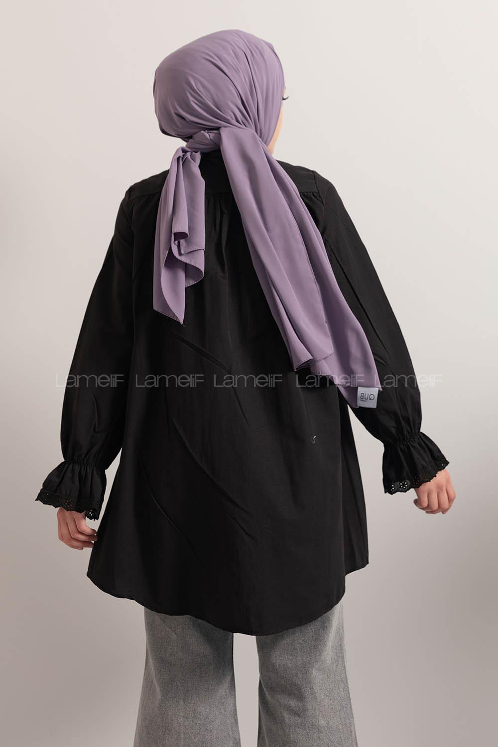 Modalamelif Kol Lastikli Pileli Tunik Siyah