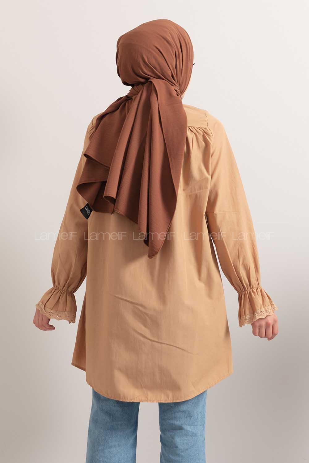 Modalamelif Kol Lastikli Pileli Tunik Sütlü Kahve