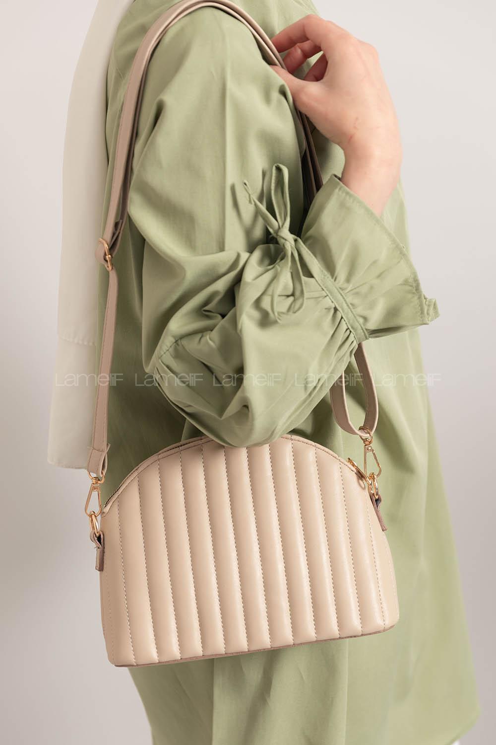 Modalamelif Tek Bölmeli Dikişli Çanta Bej