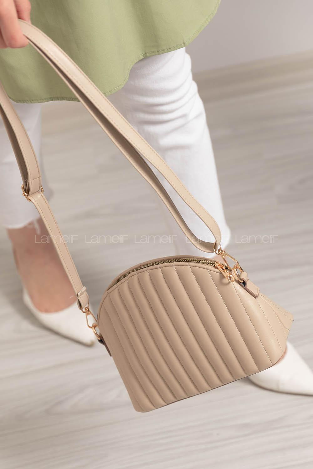 Modalamelif Tek Bölmeli Dikişli Çanta Bej