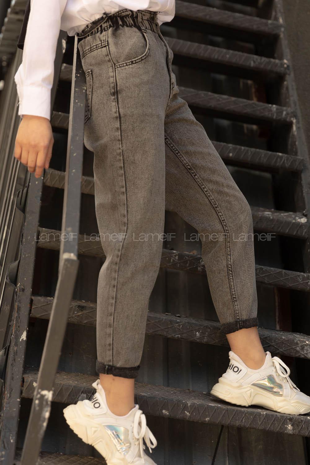 Modalamelif Beli Lastikli Mom Kot Pantolon Gri