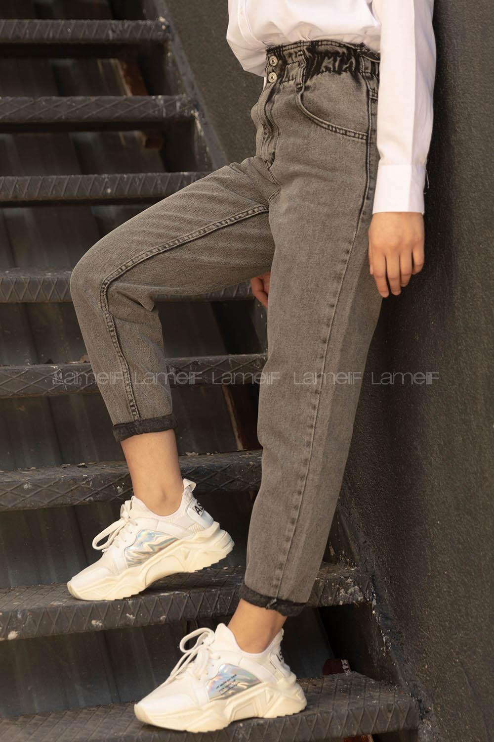 Modalamelif Beli Lastikli Mom Kot Pantolon Gri