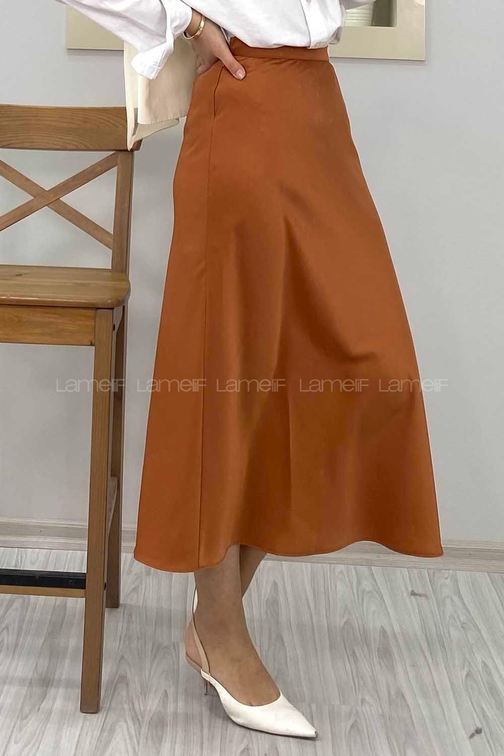 Modalamelif Gizli Fermuarlı Saten Etek Taba