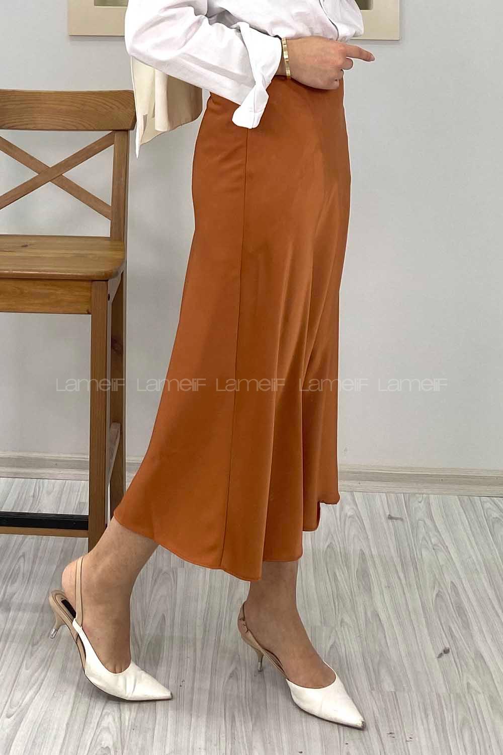 Modalamelif Gizli Fermuarlı Saten Etek Taba