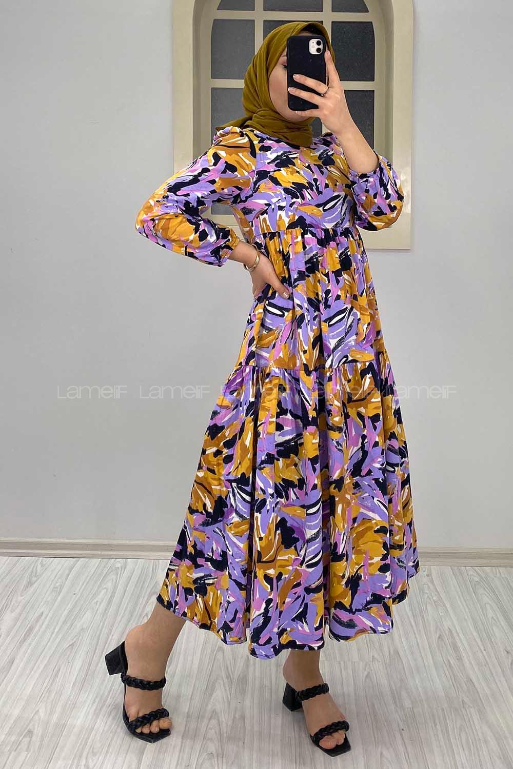 Modalamelif Soyut Desenli Elbise Lila