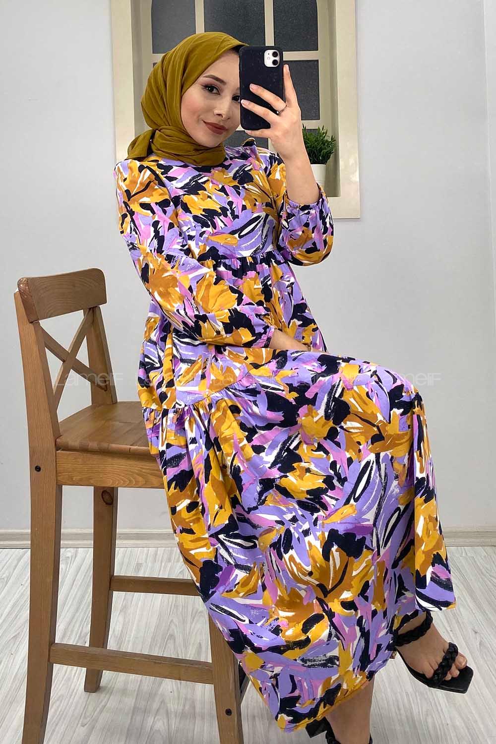 Modalamelif Soyut Desenli Elbise Lila