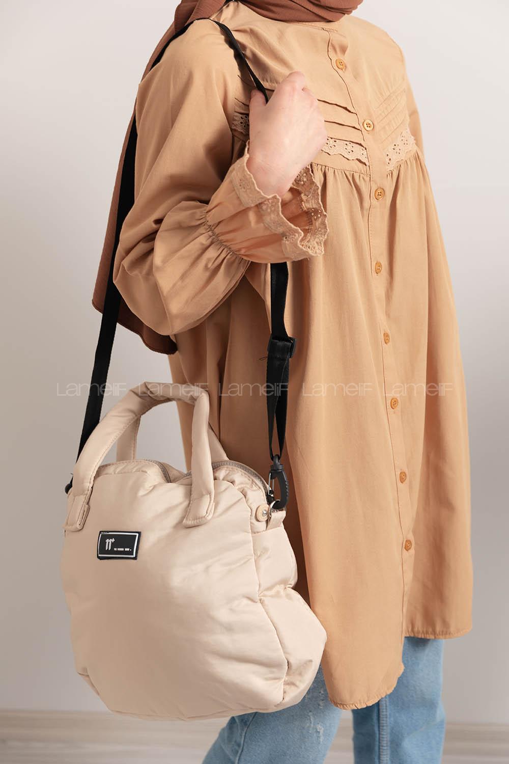 Modalamelif Tek Bölmeli Armalı Kumaş Çanta Bej