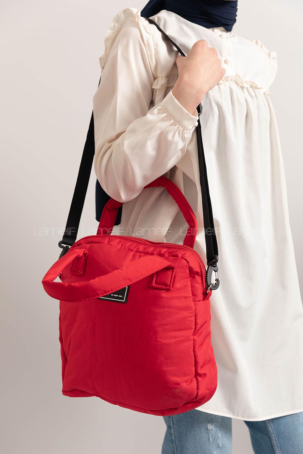 Modalamelif Tek Bölmeli Armalı Kumaş Çanta Kırmızı
