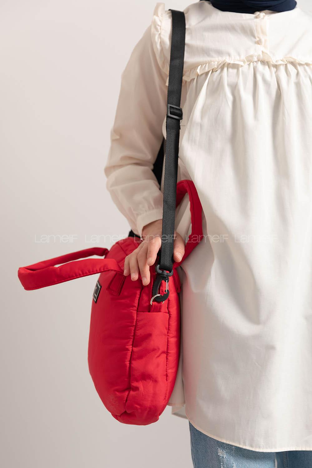 Modalamelif Tek Bölmeli Armalı Kumaş Çanta Kırmızı