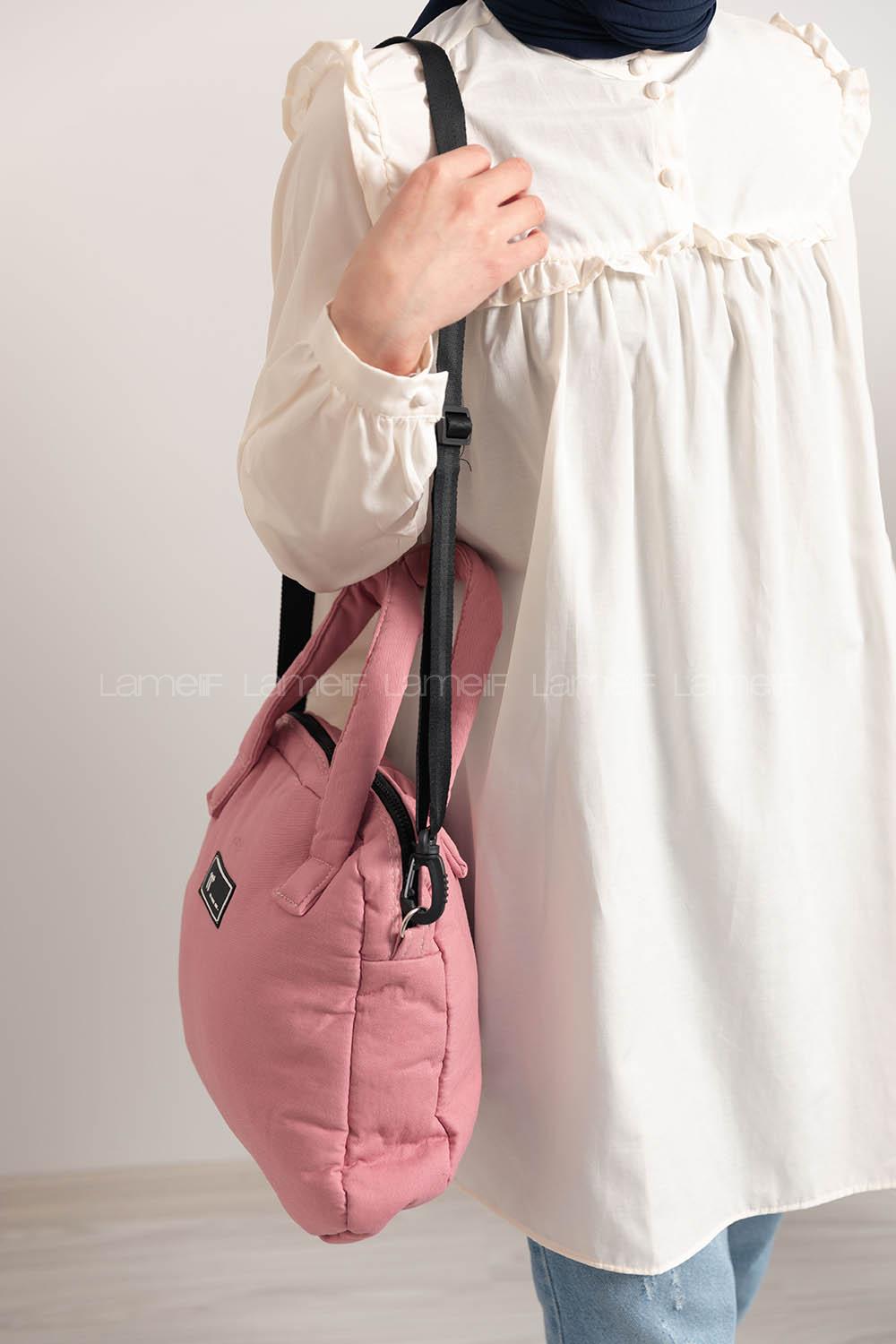 Modalamelif Tek Bölmeli Armalı Kumaş Çanta Pudra