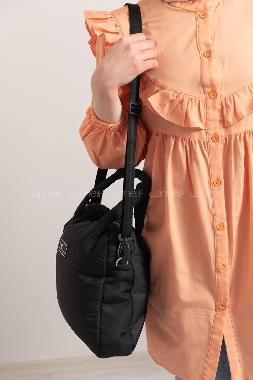 Modalamelif Tek Bölmeli Armalı Kumaş Çanta Siyah