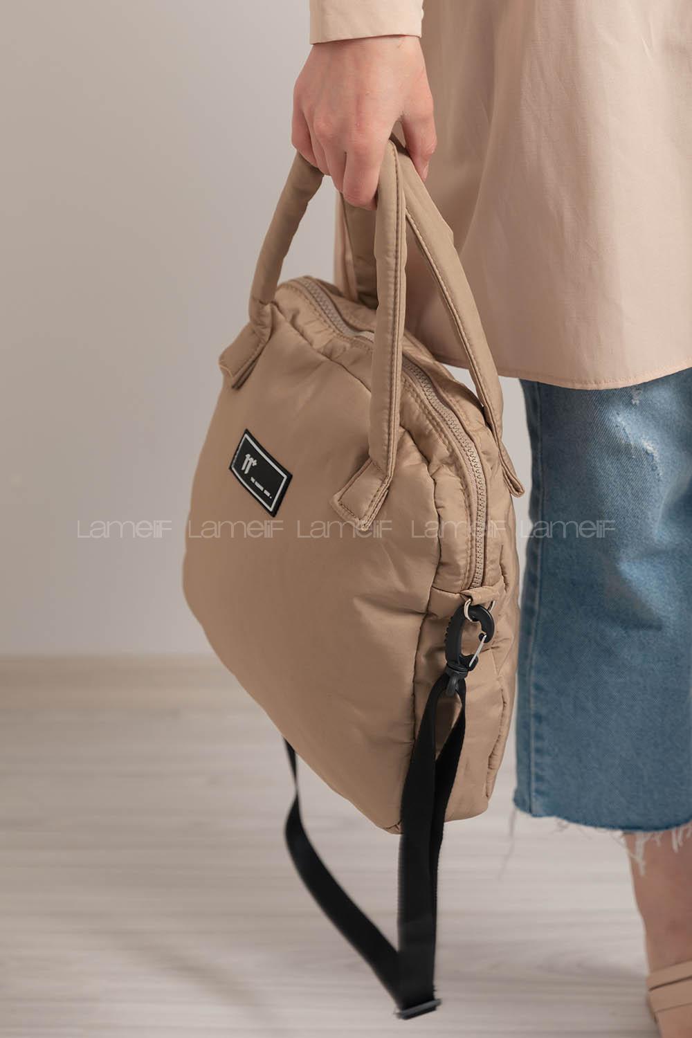 Modalamelif Tek Bölmeli Armalı Kumaş Çanta Soft Kahve