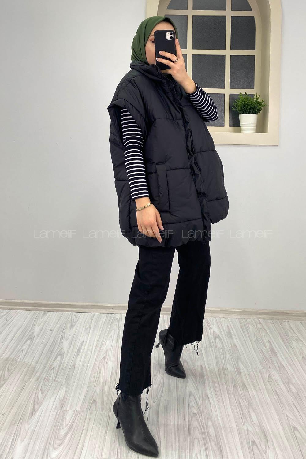 Modalamelif Yarım Balıkçı Yaka Şişme Yelek Siyah