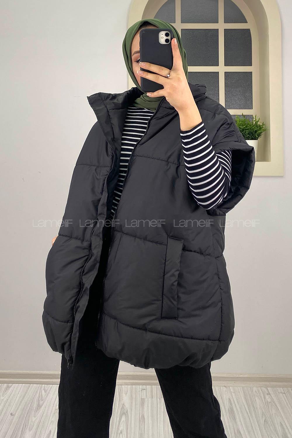 Modalamelif Yarım Balıkçı Yaka Şişme Yelek Siyah