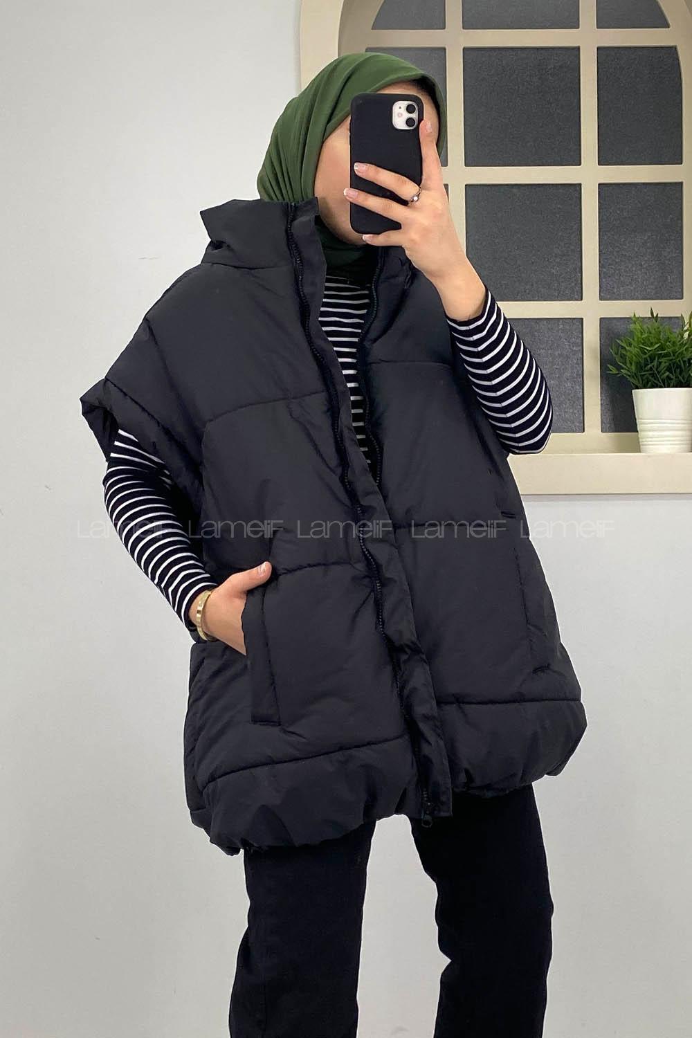 Modalamelif Yarım Balıkçı Yaka Şişme Yelek Siyah