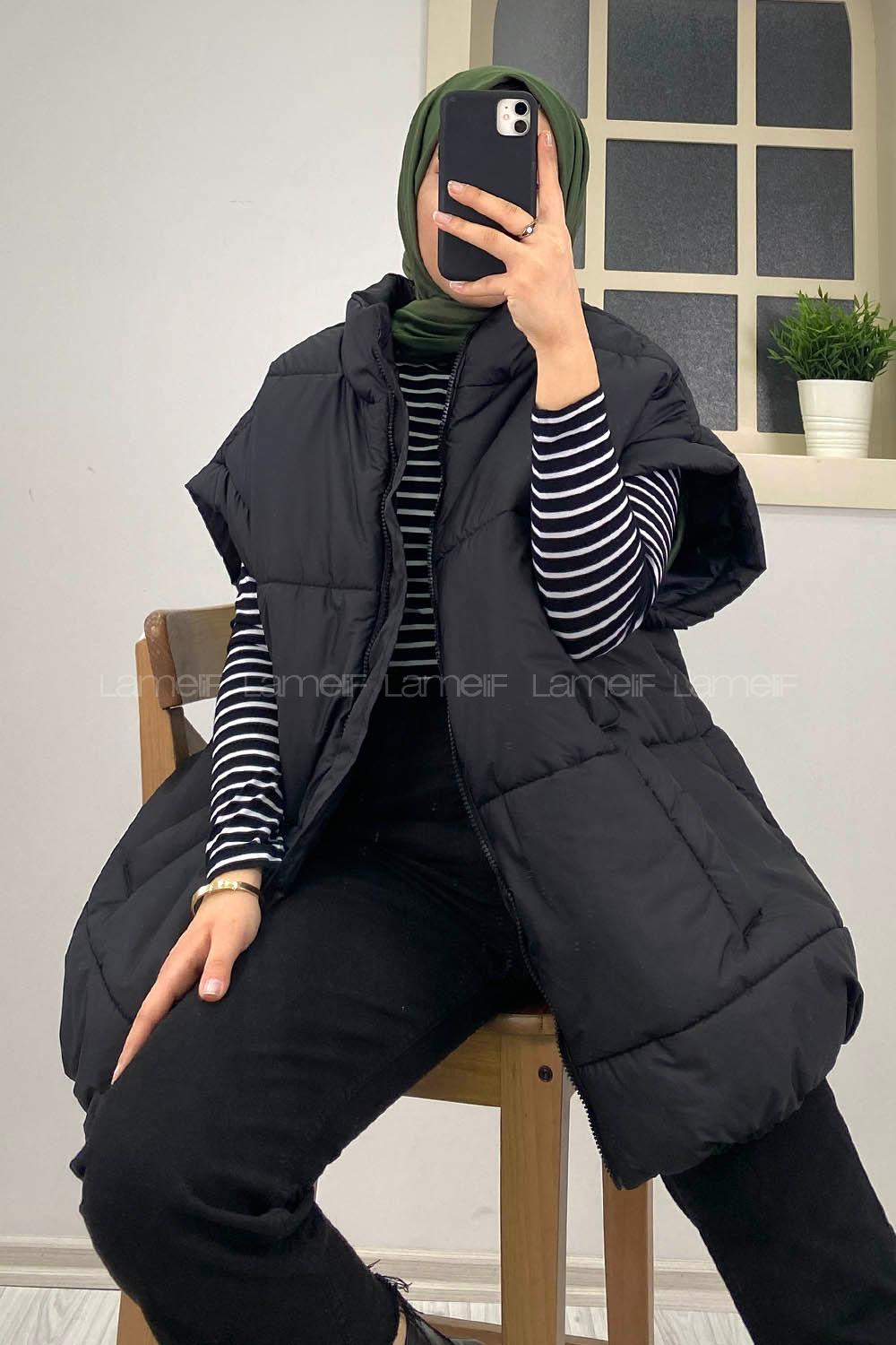 Modalamelif Yarım Balıkçı Yaka Şişme Yelek Siyah