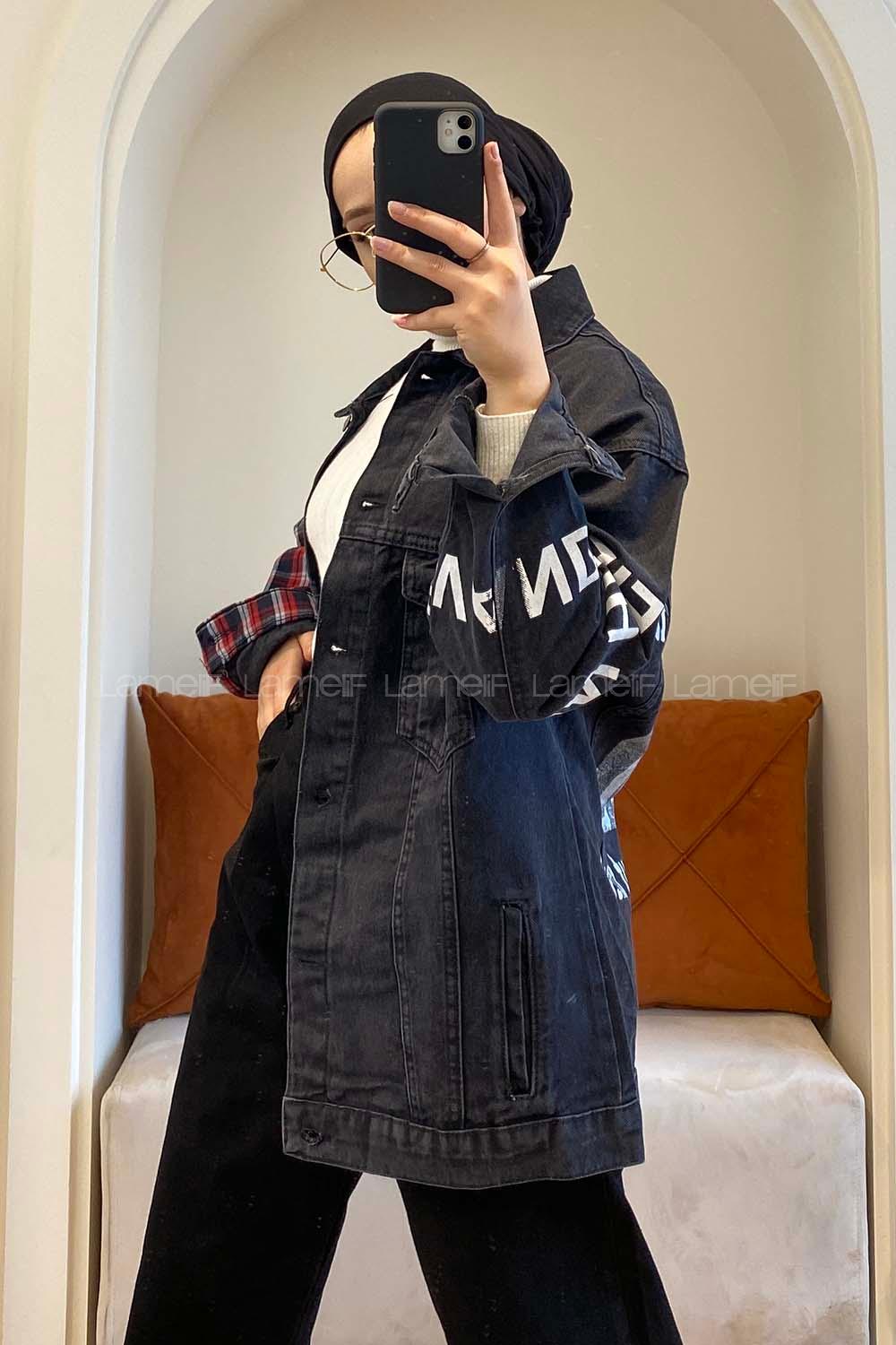 Modalamelif Ekose Garnili Kol Baskılı Ceket Kırmızı