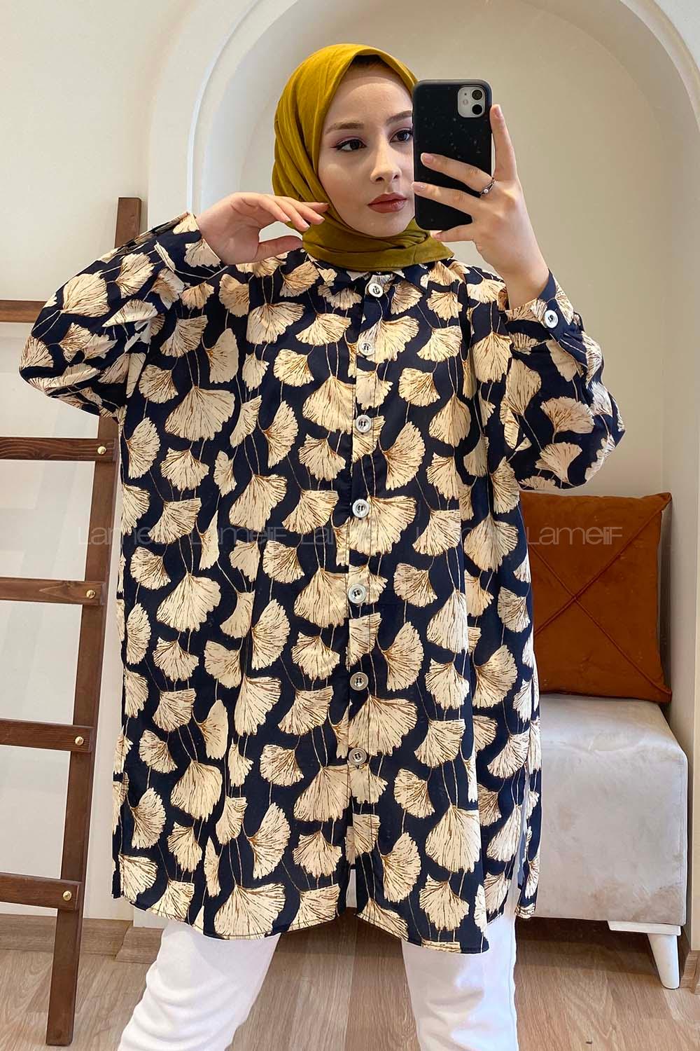 Modalamelif Gelincik Desen Dijital Baskı Gömlek Lacivert