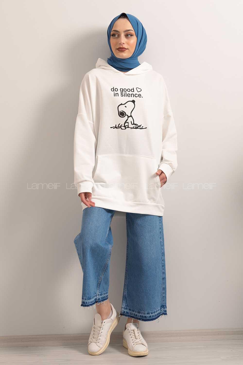 Modalamelif Kapşonlu Do Good Sweatshirt Beyaz