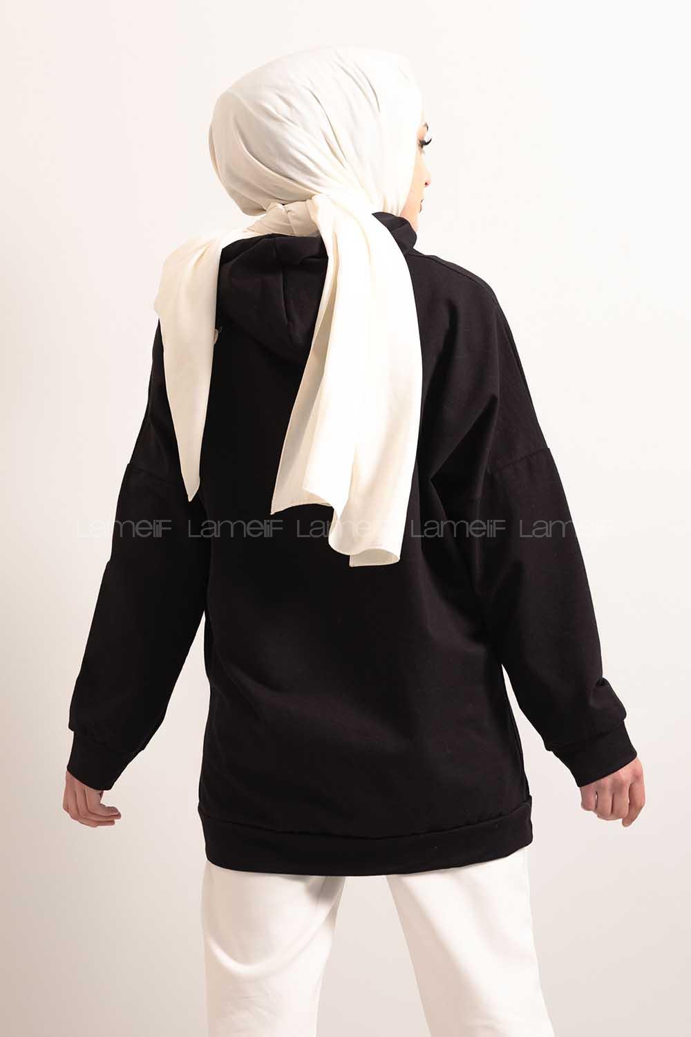 Modalamelif Kapşonlu Fly Baskılı Sweatshirt Siyah