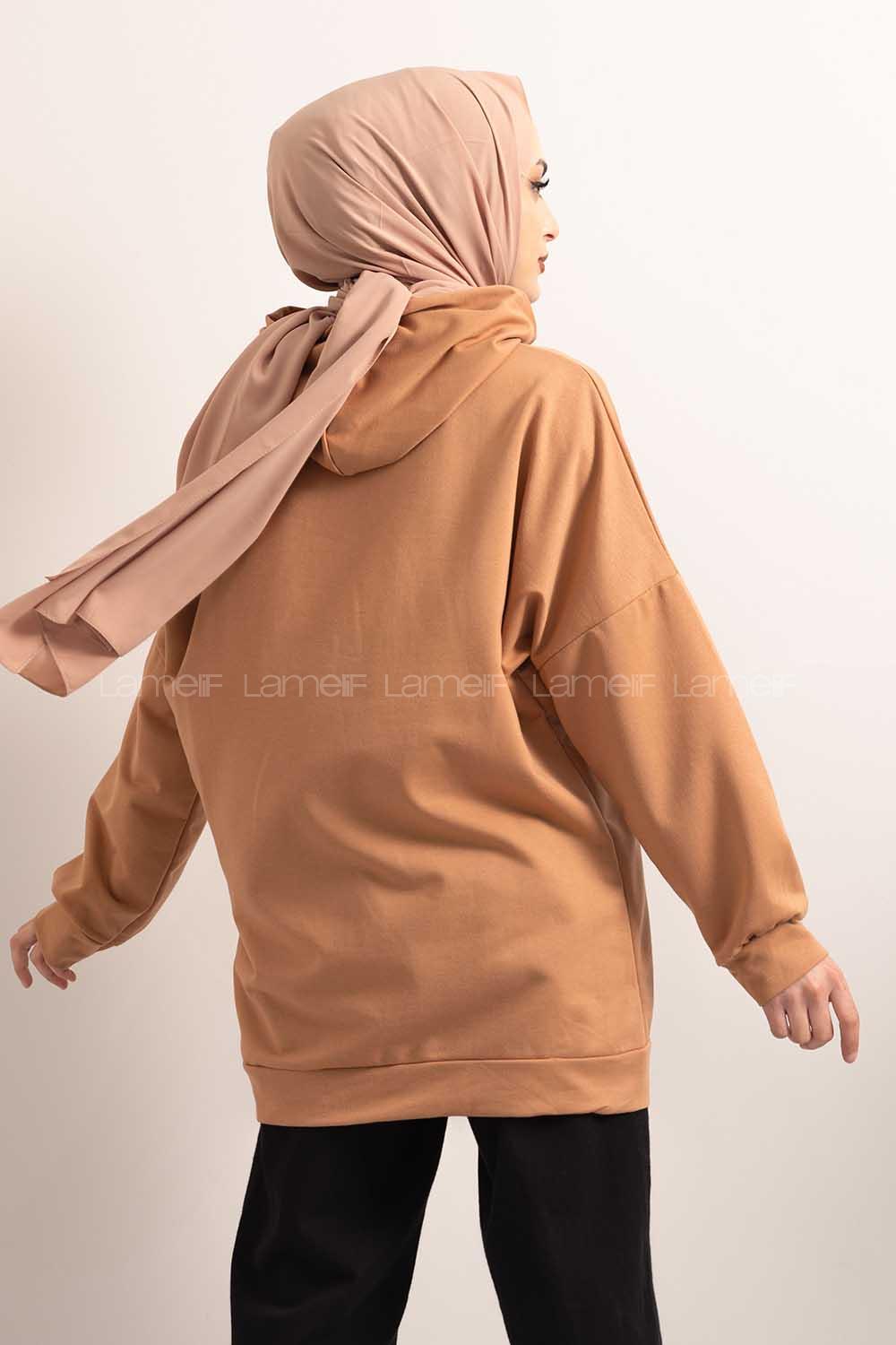 Modalamelif Kapşonlu Fly Baskılı Sweatshirt Soft Kahve