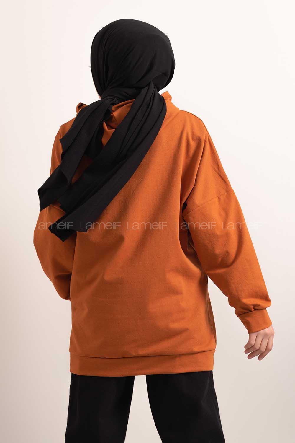 Modalamelif Kapşonlu Fly Baskılı Sweatshirt Taba