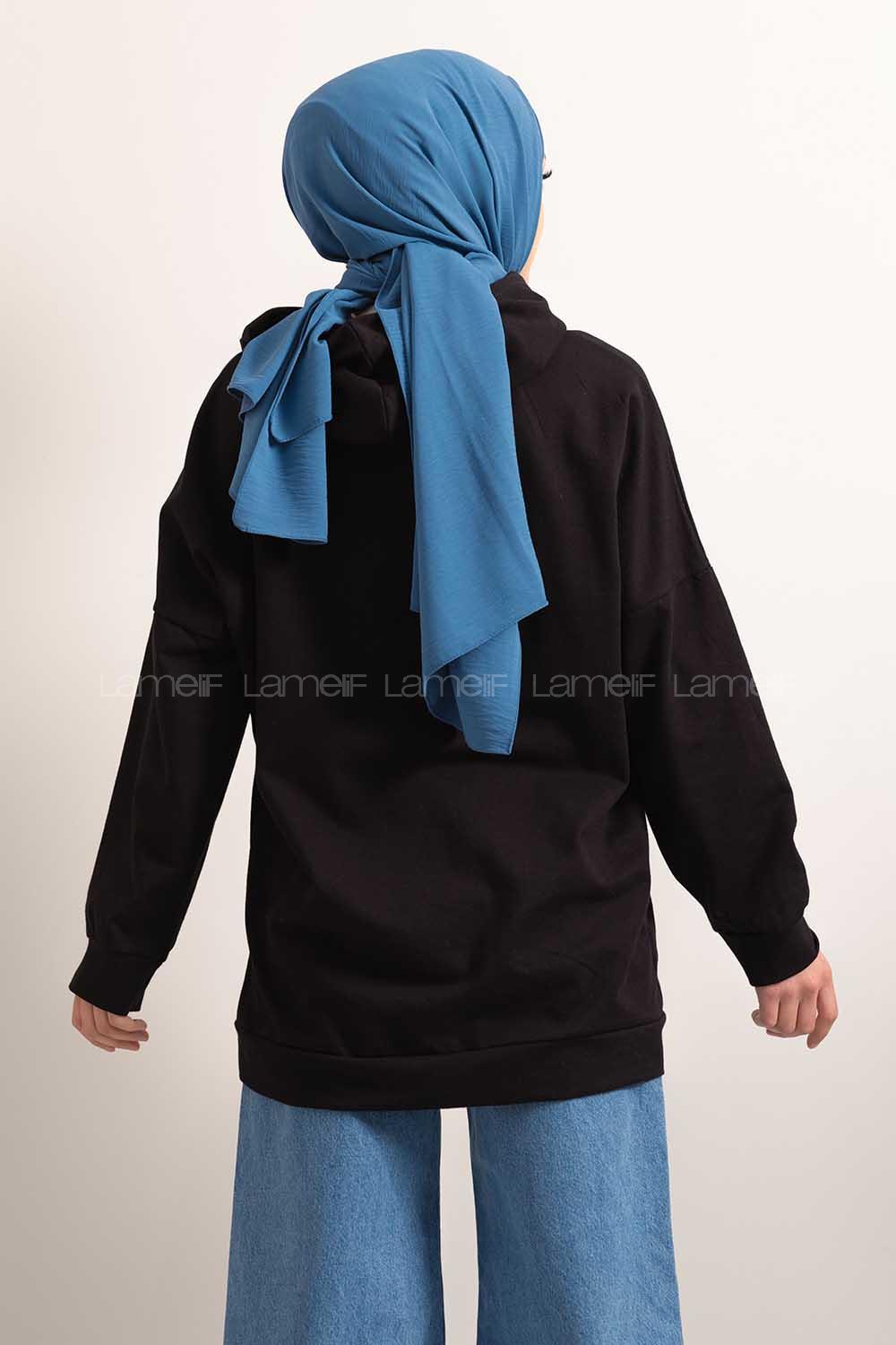 Modalamelif Kapşonlu Karikatür Baskılı Sweatshirt Siyah