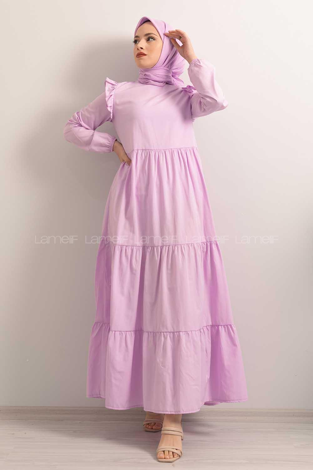 Modalamelif  Kol Lastikli Omuz Fırfırlı Elbise Lila
