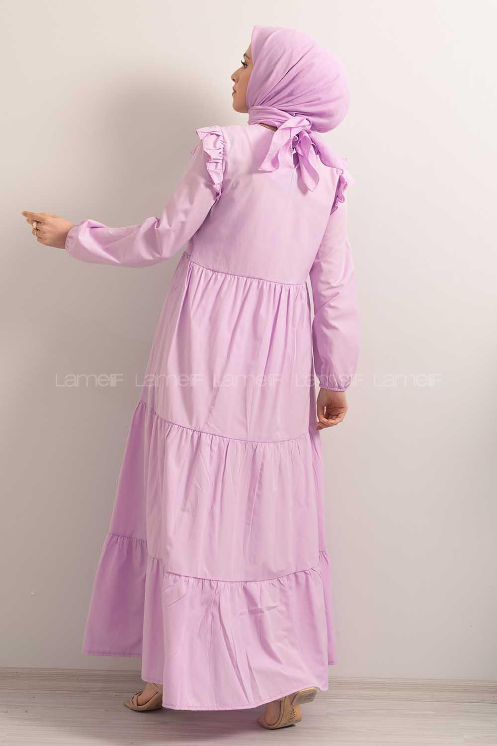 Modalamelif  Kol Lastikli Omuz Fırfırlı Elbise Lila