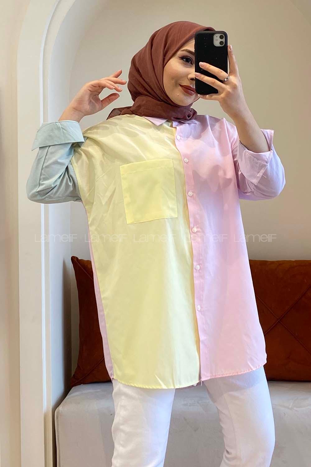Modalamelif Renk Garnili Gömlek Sarı Pudra