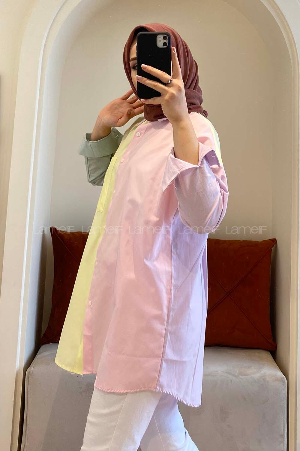 Modalamelif Renk Garnili Gömlek Sarı Pudra