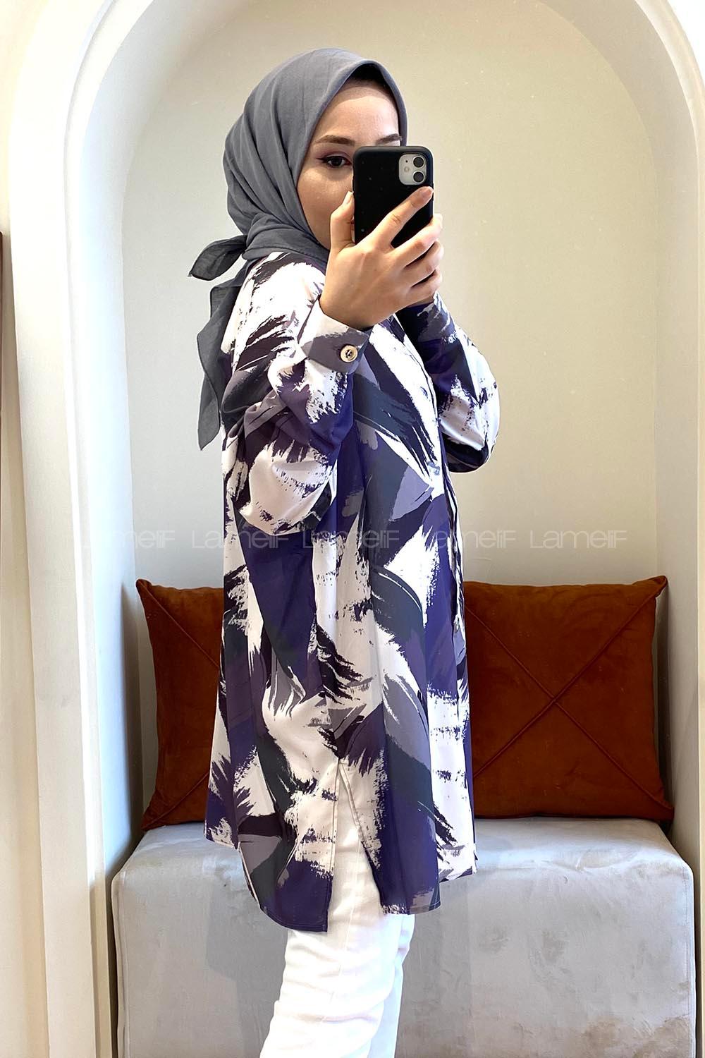 Dijital Baskı Gömlek Mor