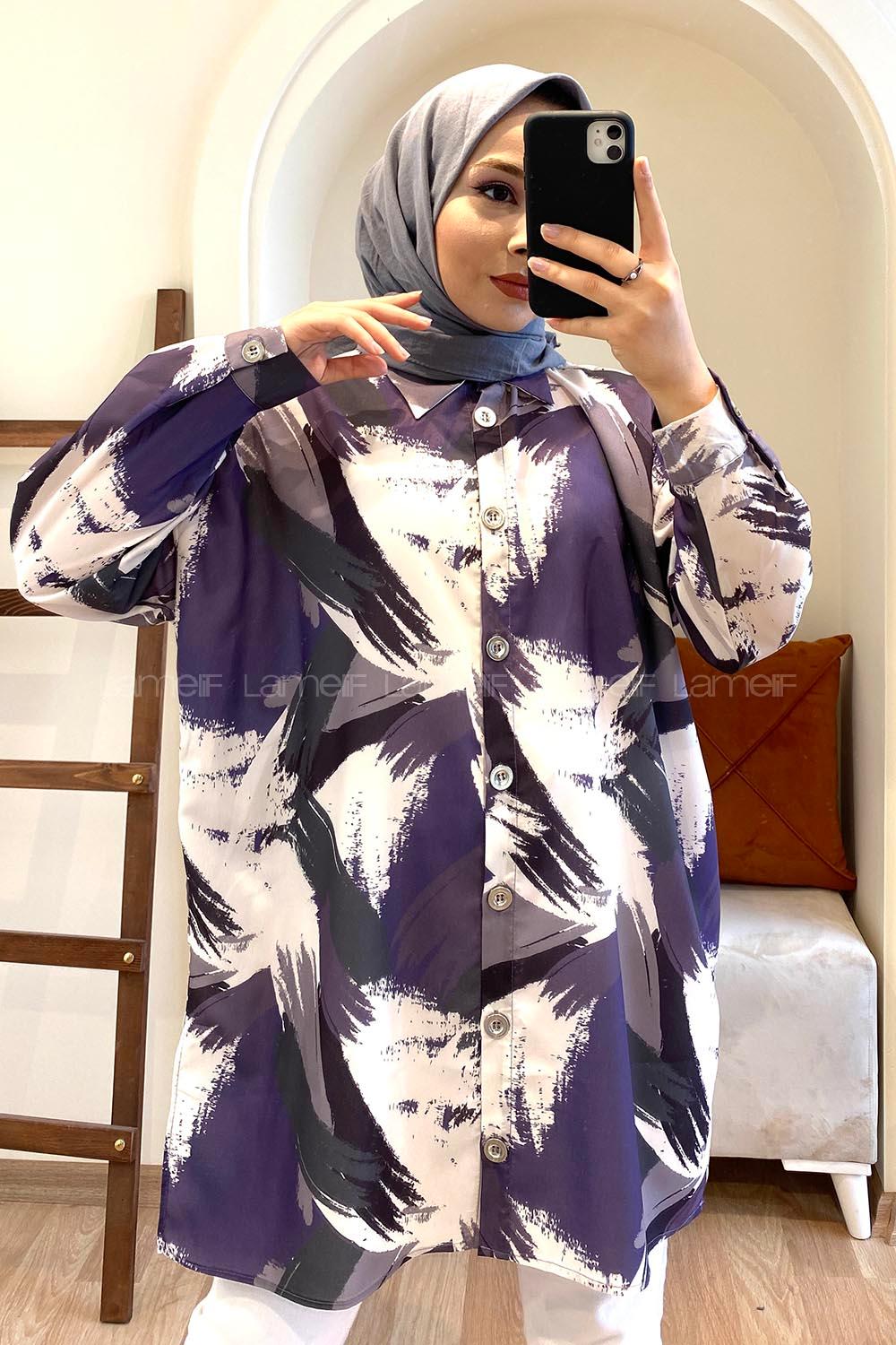 Dijital Baskı Gömlek Mor