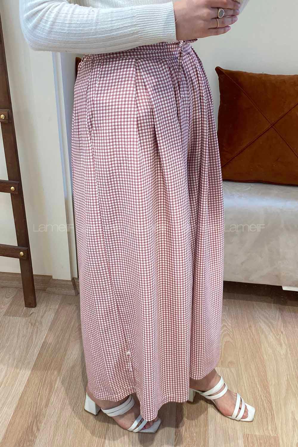 Modalamelif Bel Lastikli Pötikare Etek Pantolon Gül