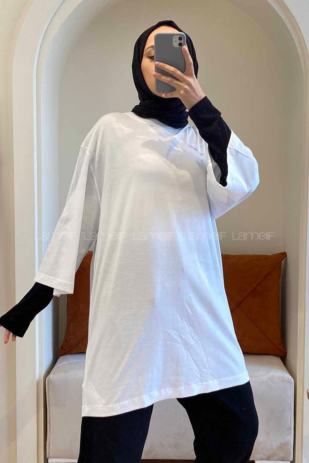 Modalamelif Bisiklet Yaka Oversize T-Shirt Beyaz