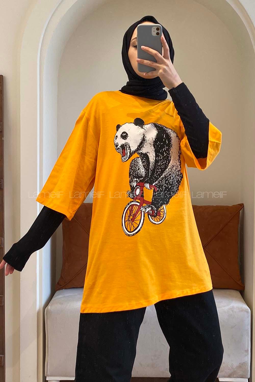 Modalamelif Bisikletli Ayıcık Oversize T-Shirt Oranj