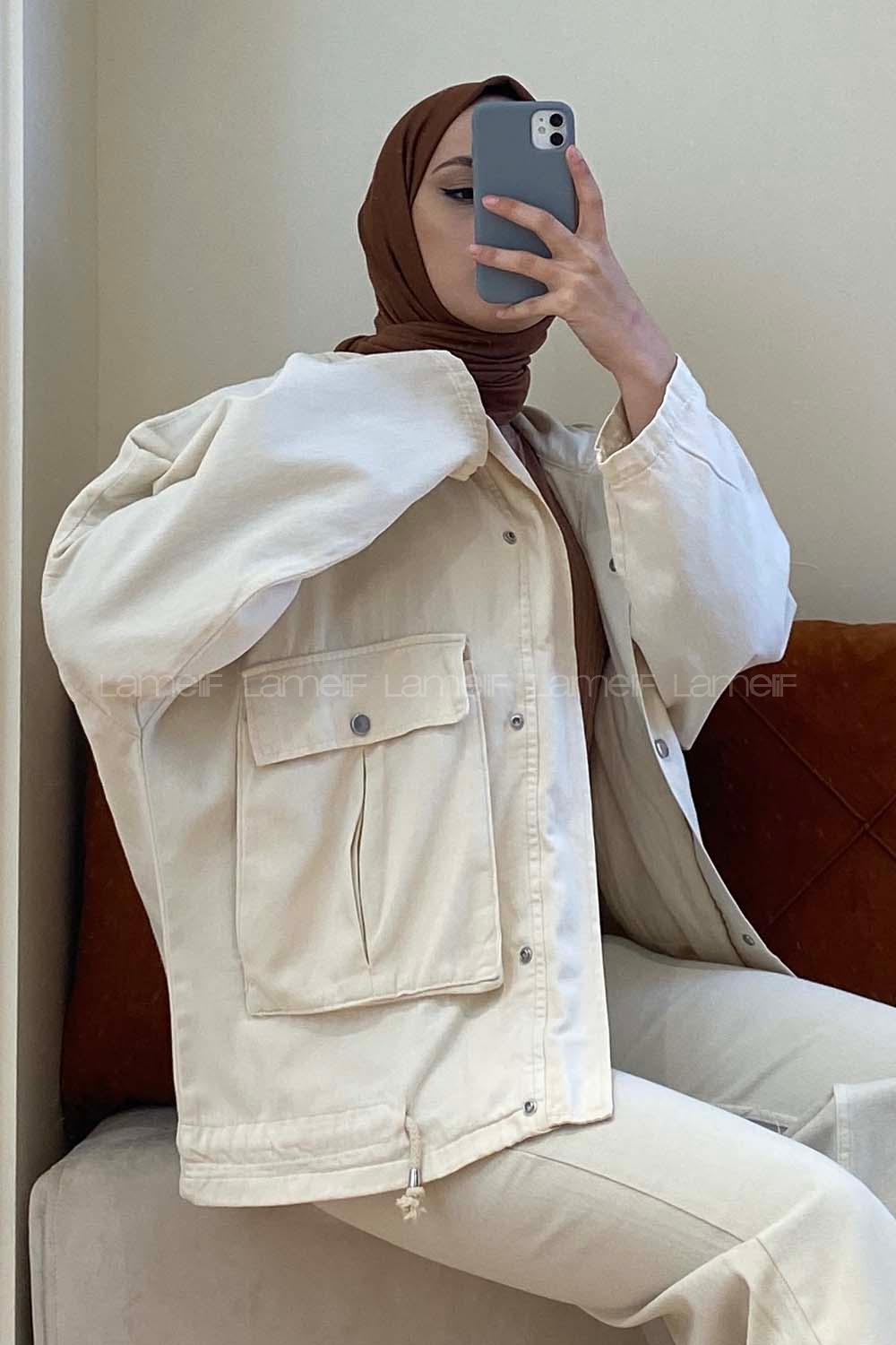 Modalamelif Gizli Fermuarlı Kapşonlu Ceket Taş