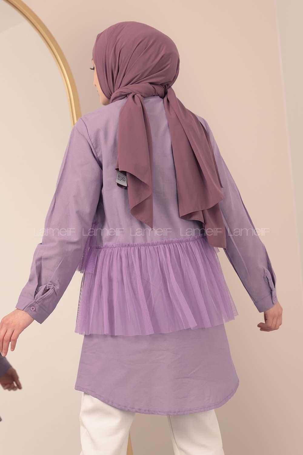 Modalamelif  Hakim Yaka Tül Fırfırlı Tunik Lila
